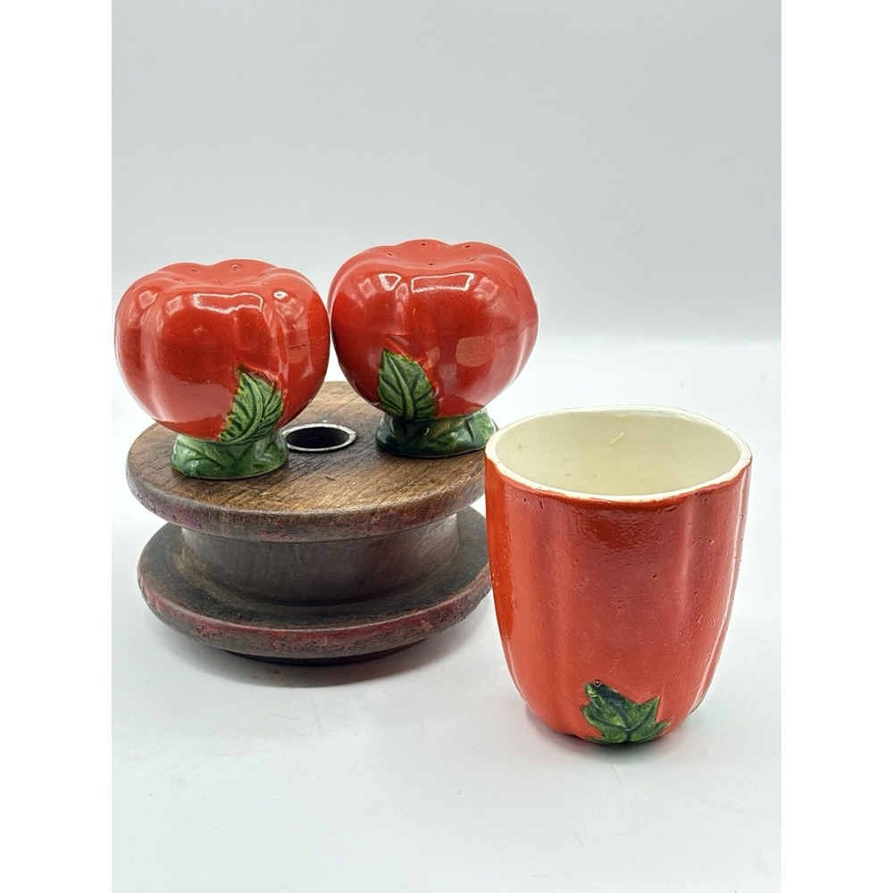 Vintage Tomato Salt & Pepper Toothpick Holder Made In Japan Vegetable Kitchen